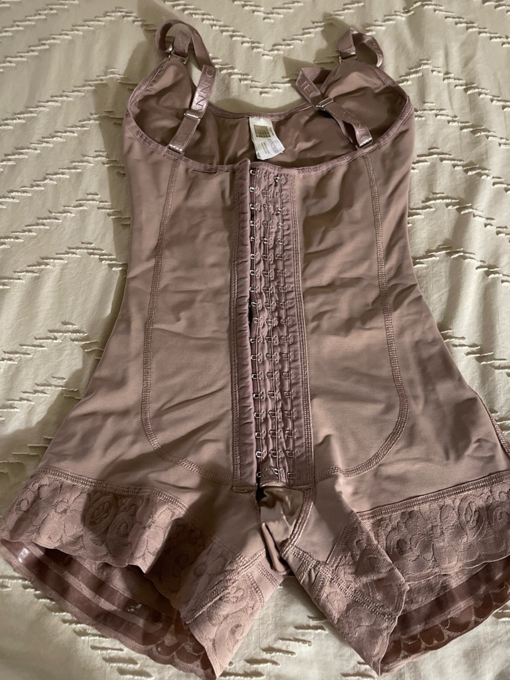 Ann Chery Mauve Lace-Trim Hook-Front Shapewear Bodysuit
